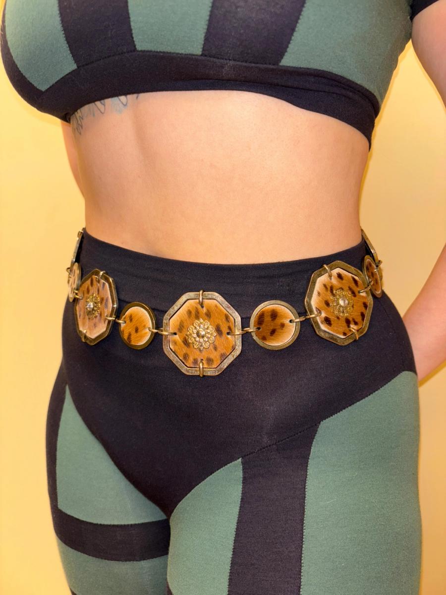80s French Leopard Print Cowhide Belt product image