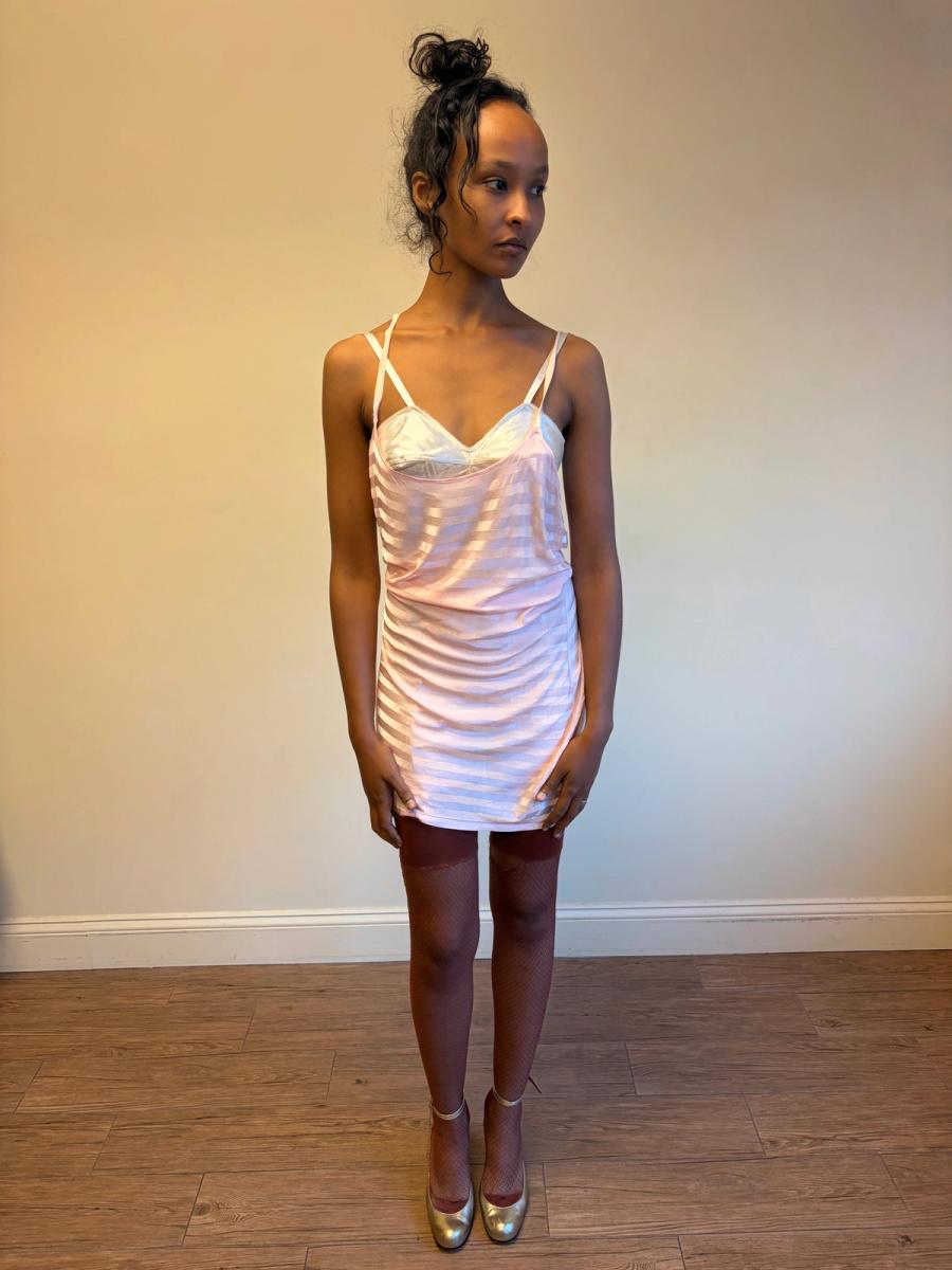 30s Striped Rayon Pink Slip Dress product image