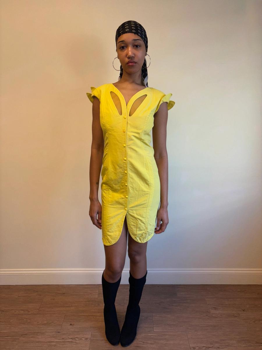 80s Thierry Mugler Yellow Cutout Dress product image