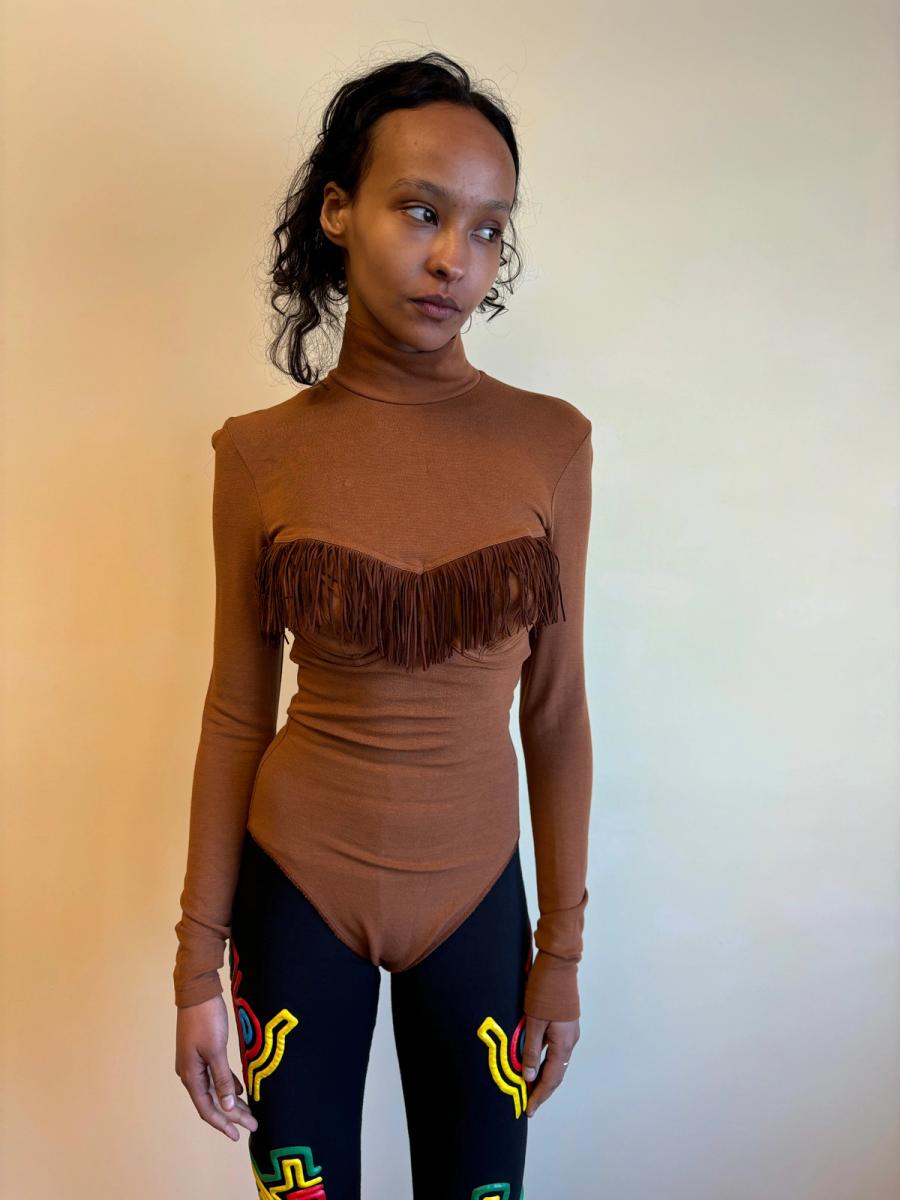 90s Chantal Thomass Brown Fringe Leotard product image