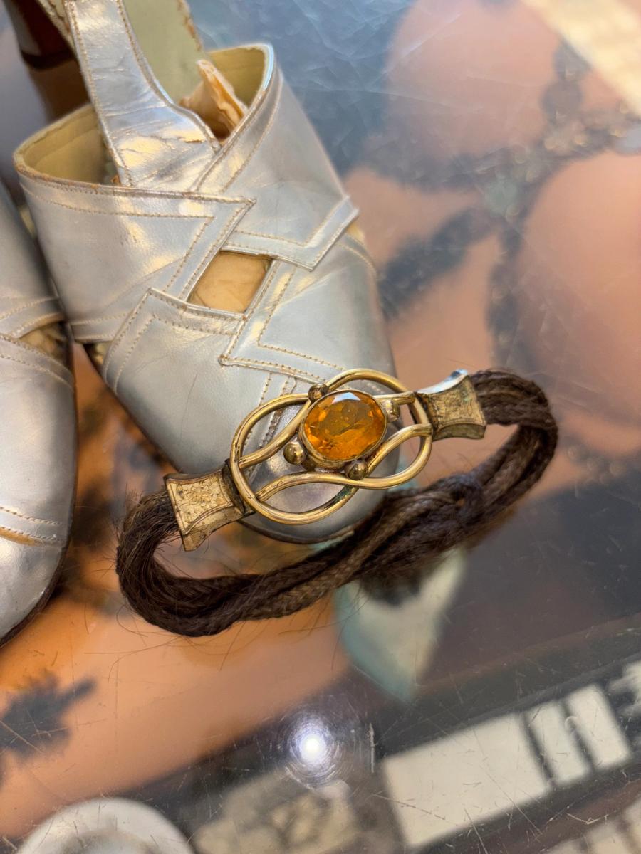 1800s Mourning Citrine Glass Hair Bracelet product image