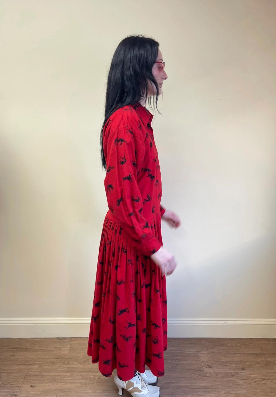 1980s Norma Kamali Flannel Horse Print Dress product image