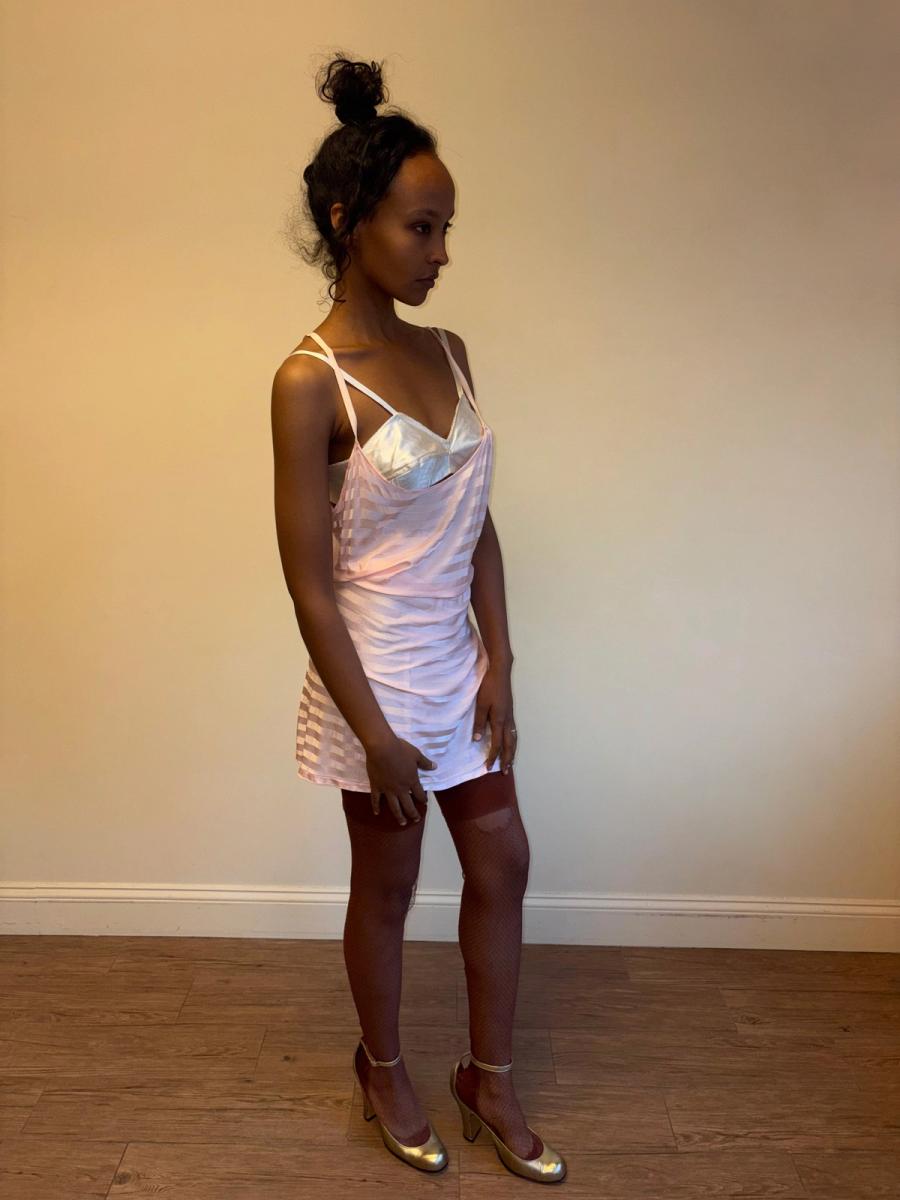 30s Striped Rayon Pink Slip Dress product image