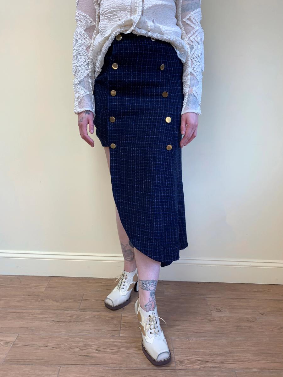 20471120 Plaid Asymmetrical Button Skirt product image