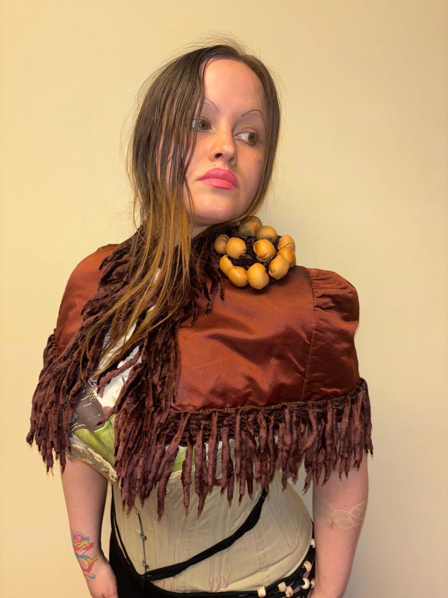 1880s Icicle Fringe Chenille Cape with Leather Flower product image