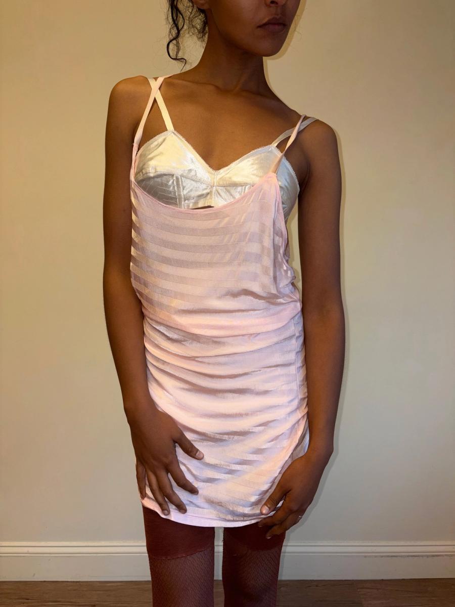 30s Striped Rayon Pink Slip Dress product image