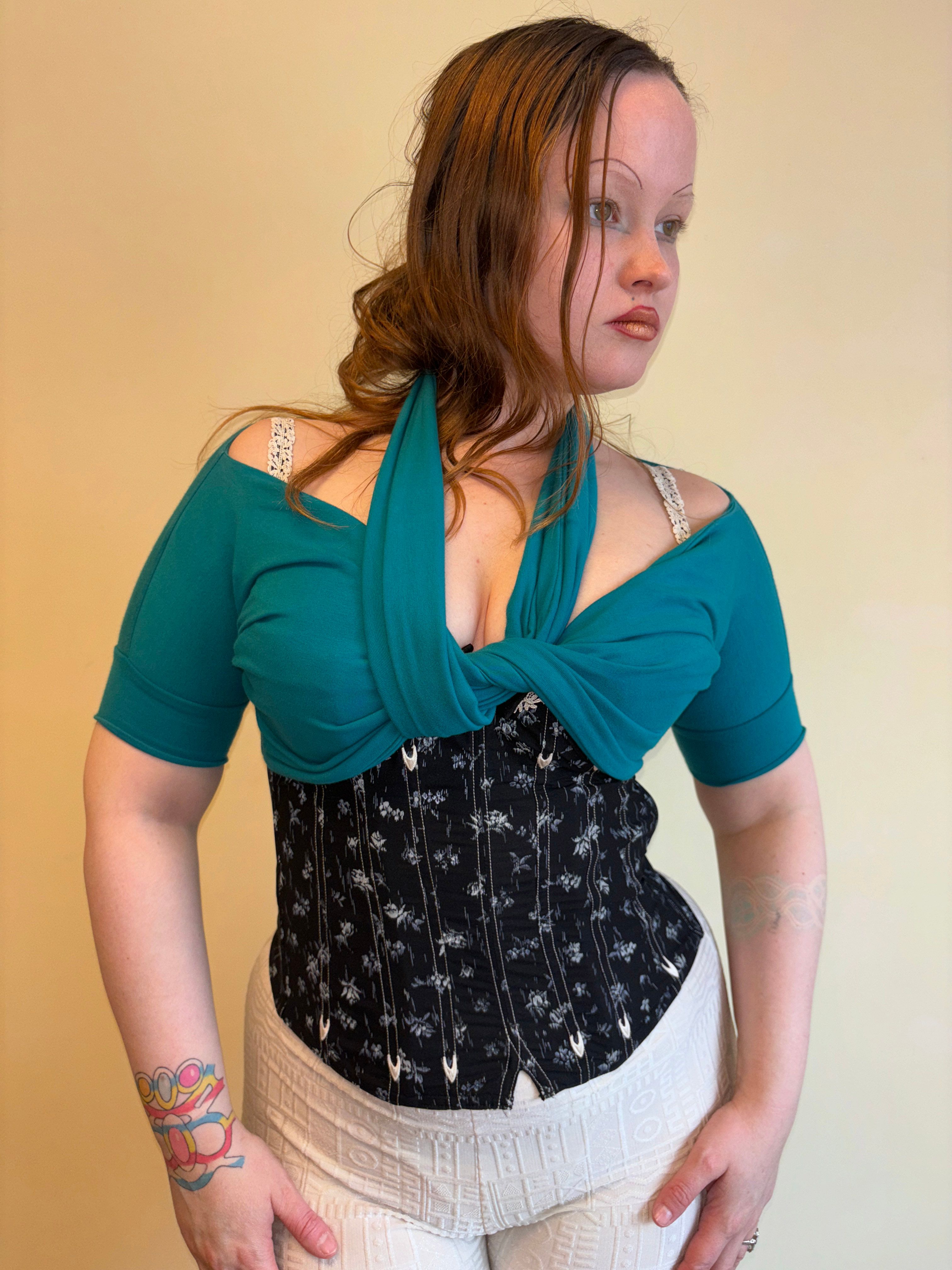 90s Romeo Gigli 'G' Teal Wrap Top