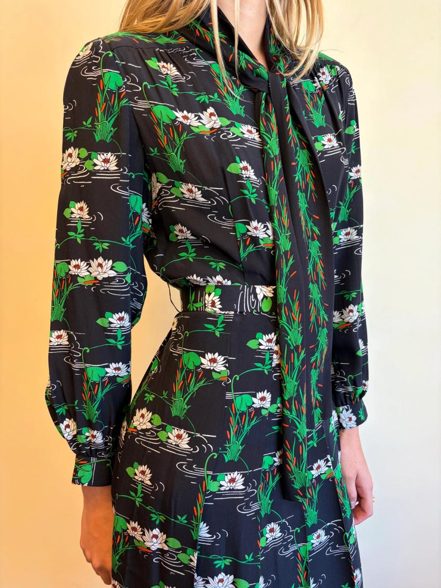 70s Koshino Sisters Lotus Print Secretary Dress product image