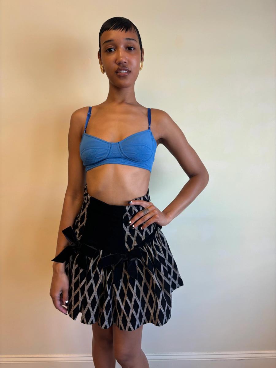 80s Chantal Thomass Hi-Waisted Diamond Flocked Bow Skirt product image