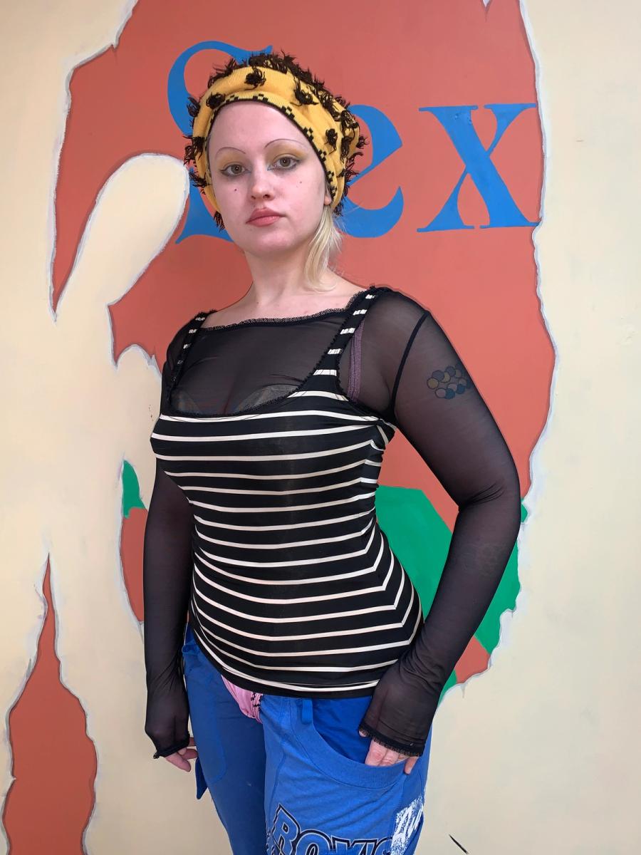 90s Chantal Thomass Striped Tank with Mesh Underlay product image