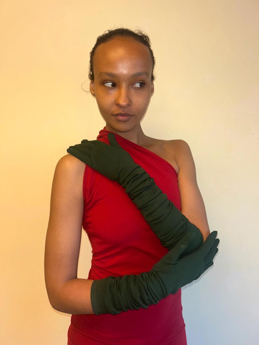 90s Romeo Gigli Green Scrunched Gloves product image