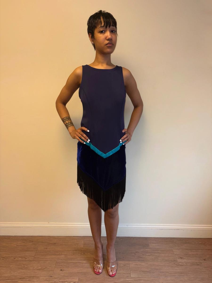 90s Ozbek Velvet and Fringe Dress product image