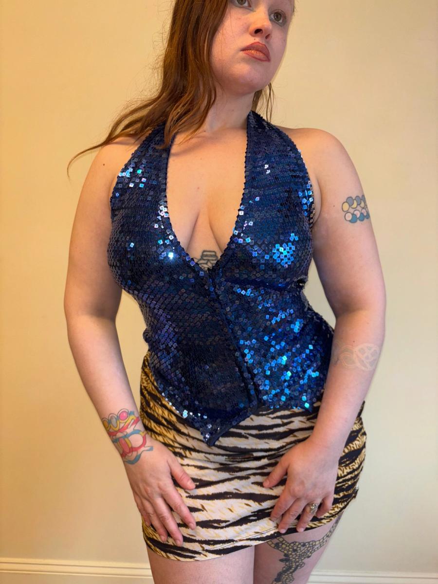 90s Chantal Thomass Blue Sequin Halter Top product image