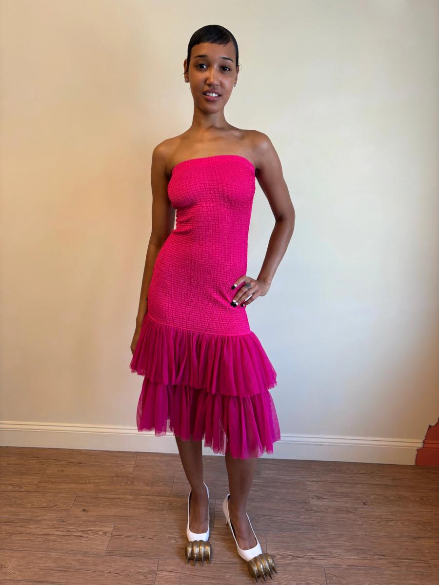 80s Yvan & Marzia Hot Pink Strapless Dress product image