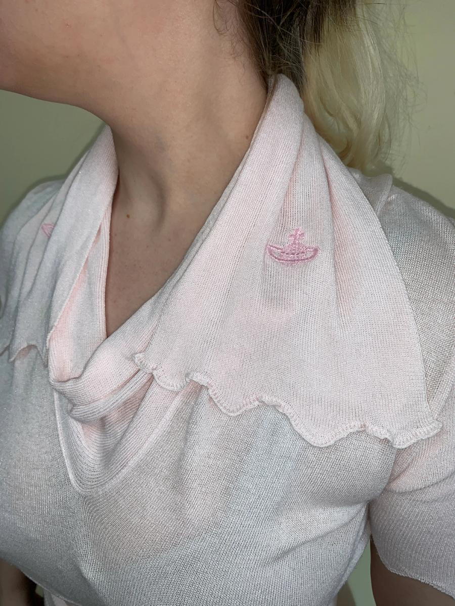 Vivienne Westwood Pale Pink Scalloped Knit Tie Top product image