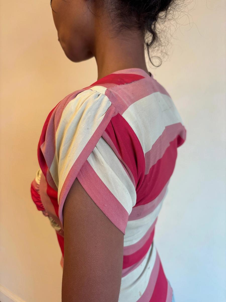 1940s Striped Knit Dress with Chiffon Skirt product image