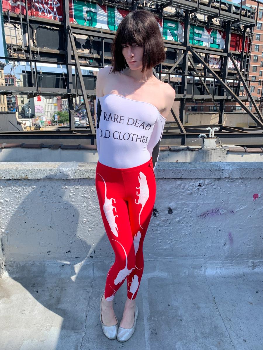 Rat & Chrysler Building Red Leggings with Leather  product image