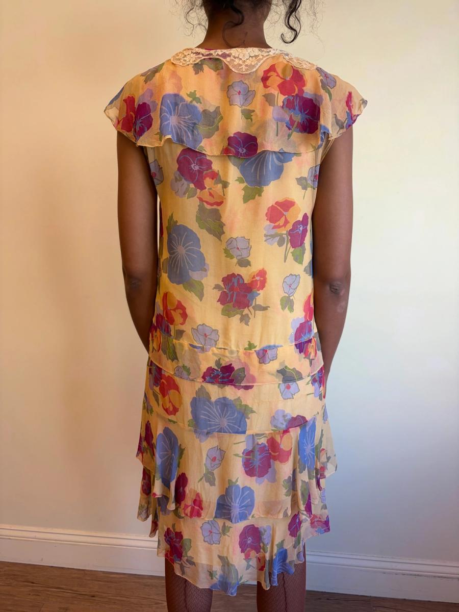 French Late 1920s- 1930s Floral Chiffon Dress  product image