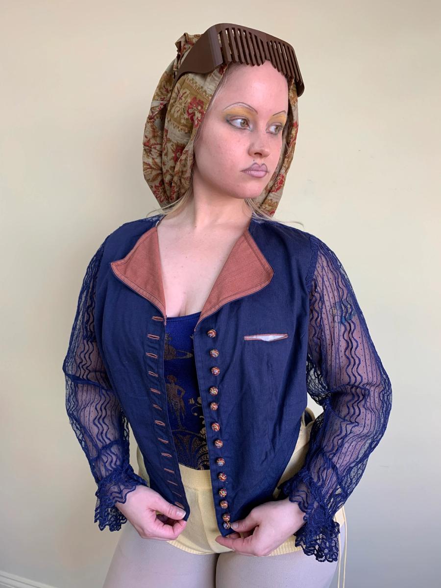 Antique Cobalt Blue Top with Marbled Clay Buttons product image