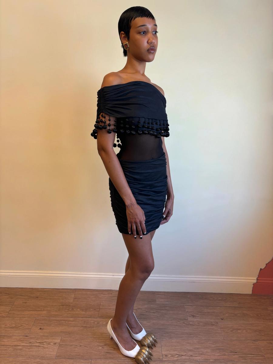 80s Victorio & Lucchino Black Bauble Cutout Dress product image