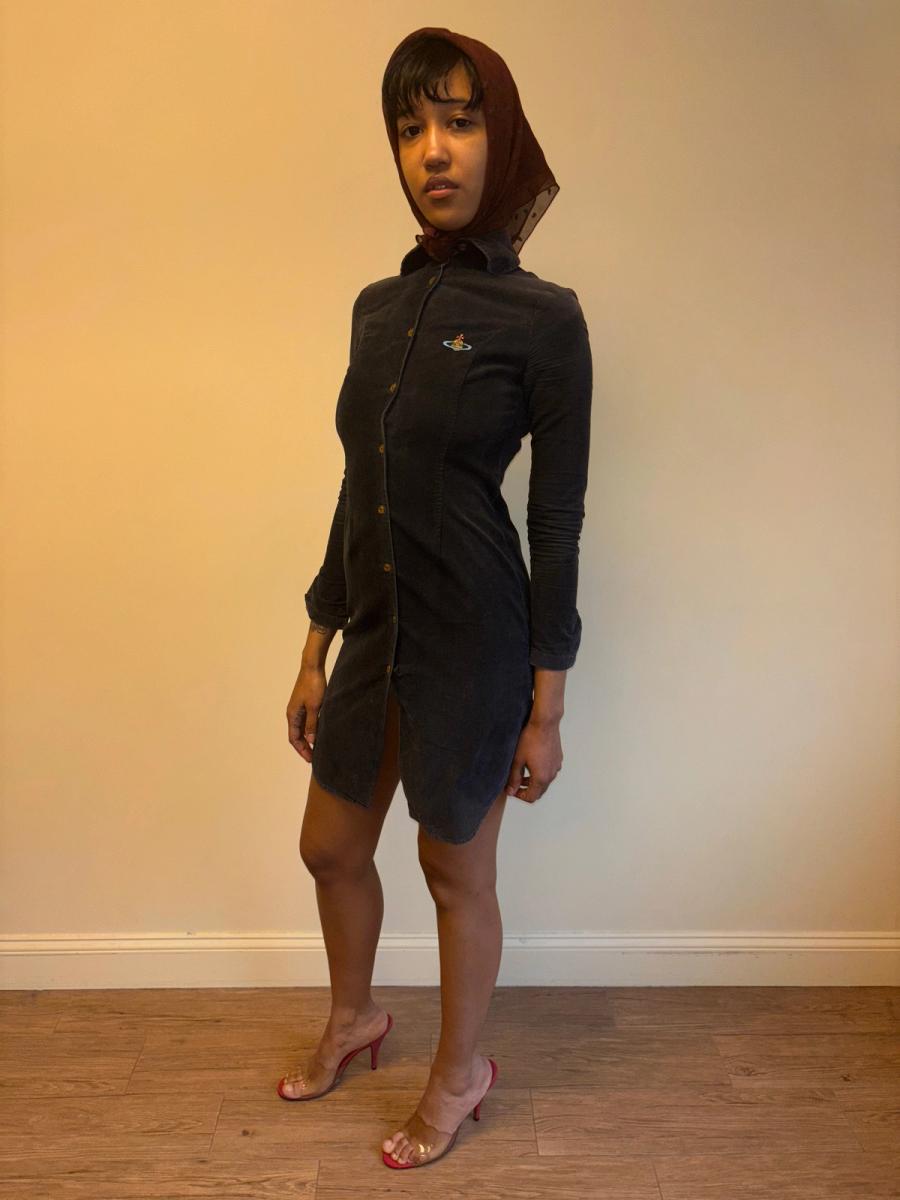 90s Vivienne Westwood Black Corduroy Orb Dress product image