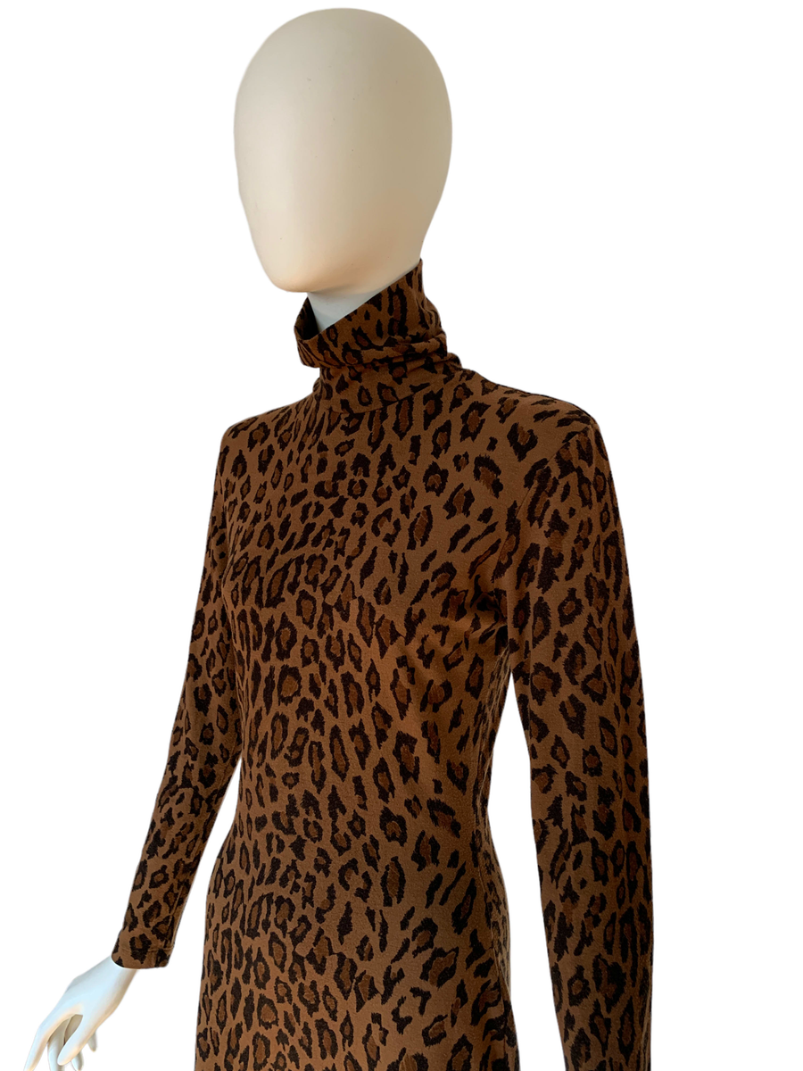 90s Norma Kamali Leopard Turtleneck Dress product image