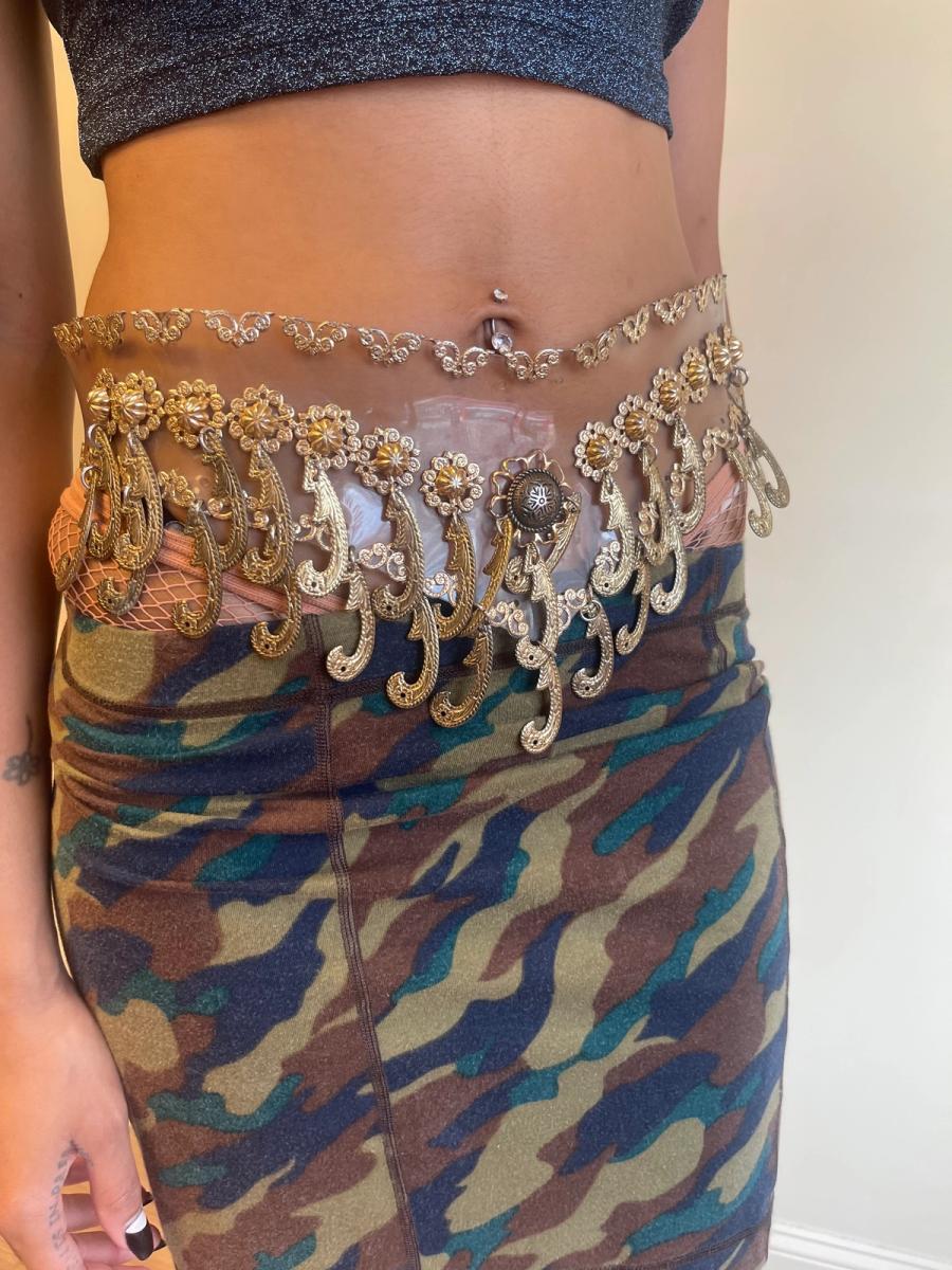 1980s French Vinyl Belt with Metal Charms product image