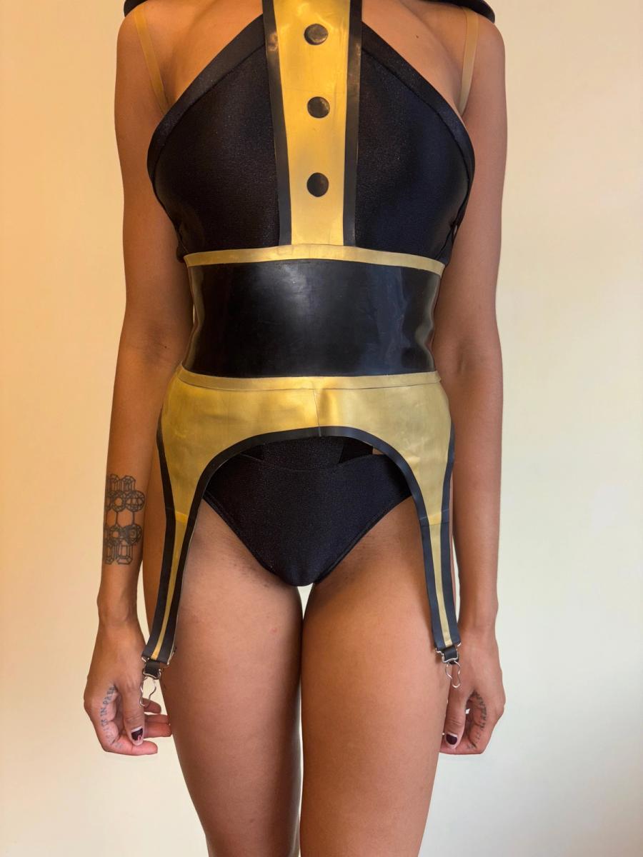 Latex Cutout Suit Top with Garter Belt product image