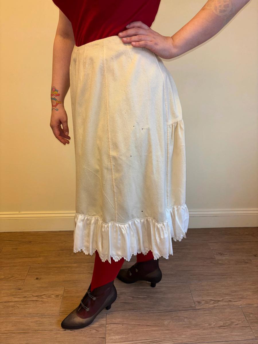 Antique French Short Flannel Petticoat with Scalloped Silk Trim  product image