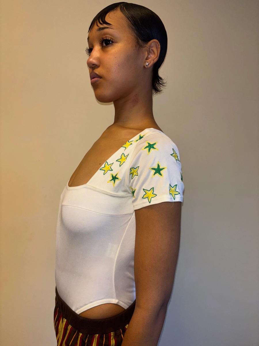 Christian Llinares Satin Leotard with Green Stars product image