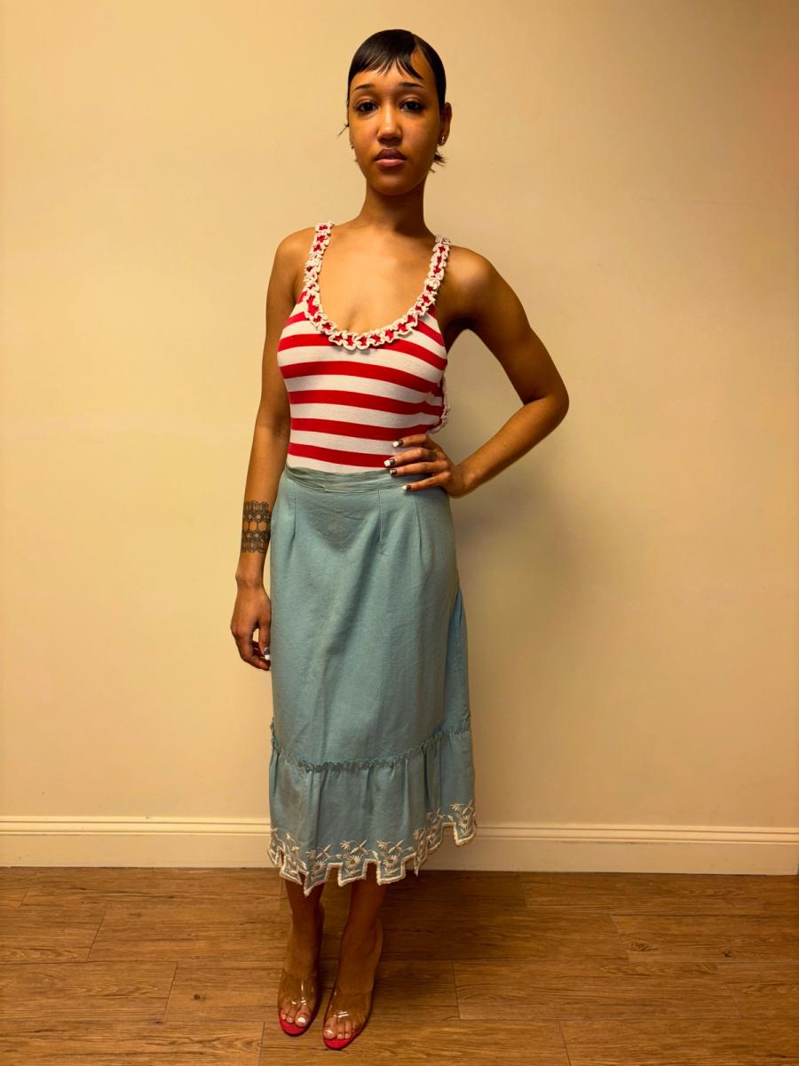 Victorian Blue Wool Flannel Scalloped Petticoat product image