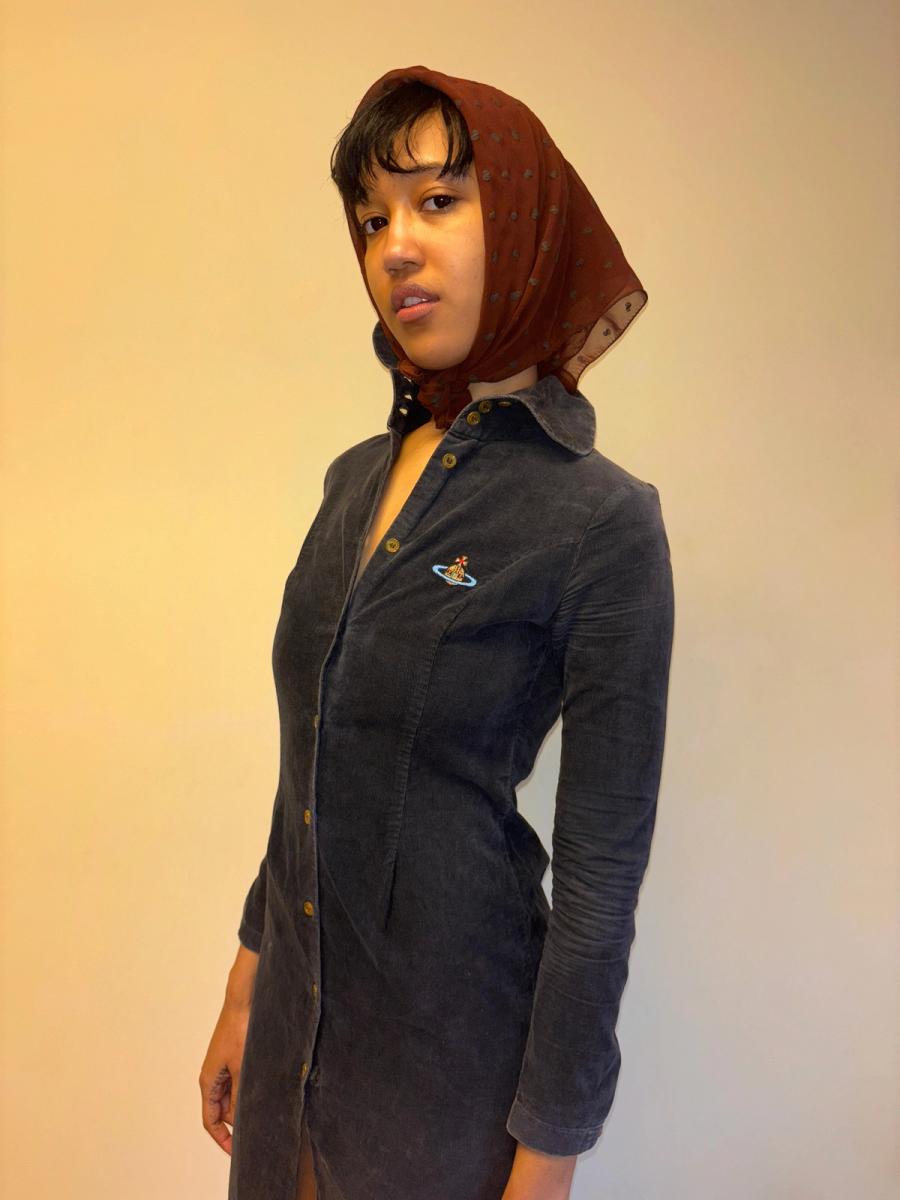 90s Vivienne Westwood Black Corduroy Orb Dress product image