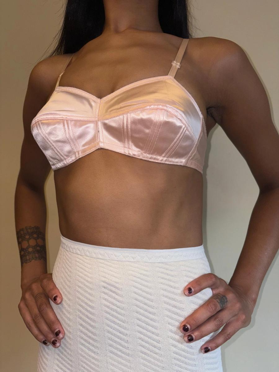 1950s French Pink Satin Bullet Bra product image