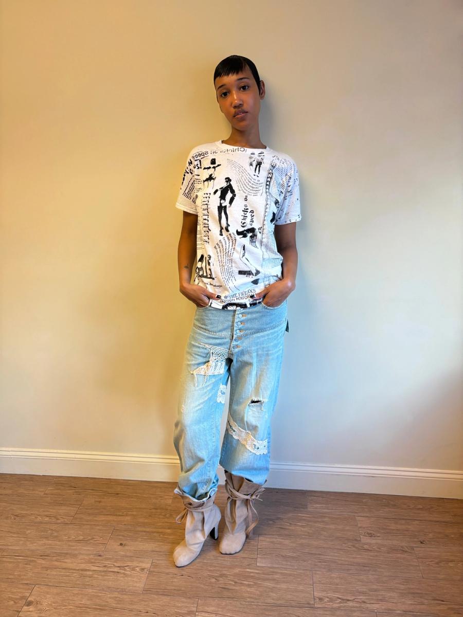 Sunao Kuwahara Lacey Distressed Denim Pants product image