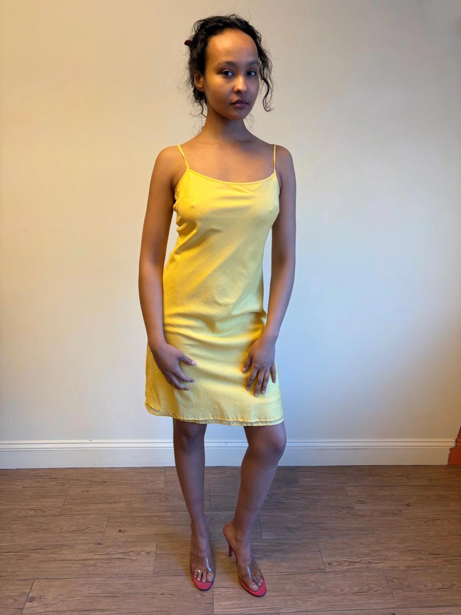 Vintage Norma Kamali Yellow Voile Bias Slip product image