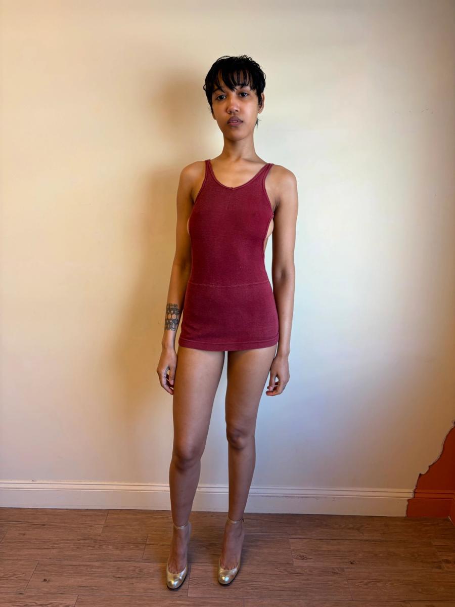 1920s-30s Ruby Red Knit Swimsuit product image