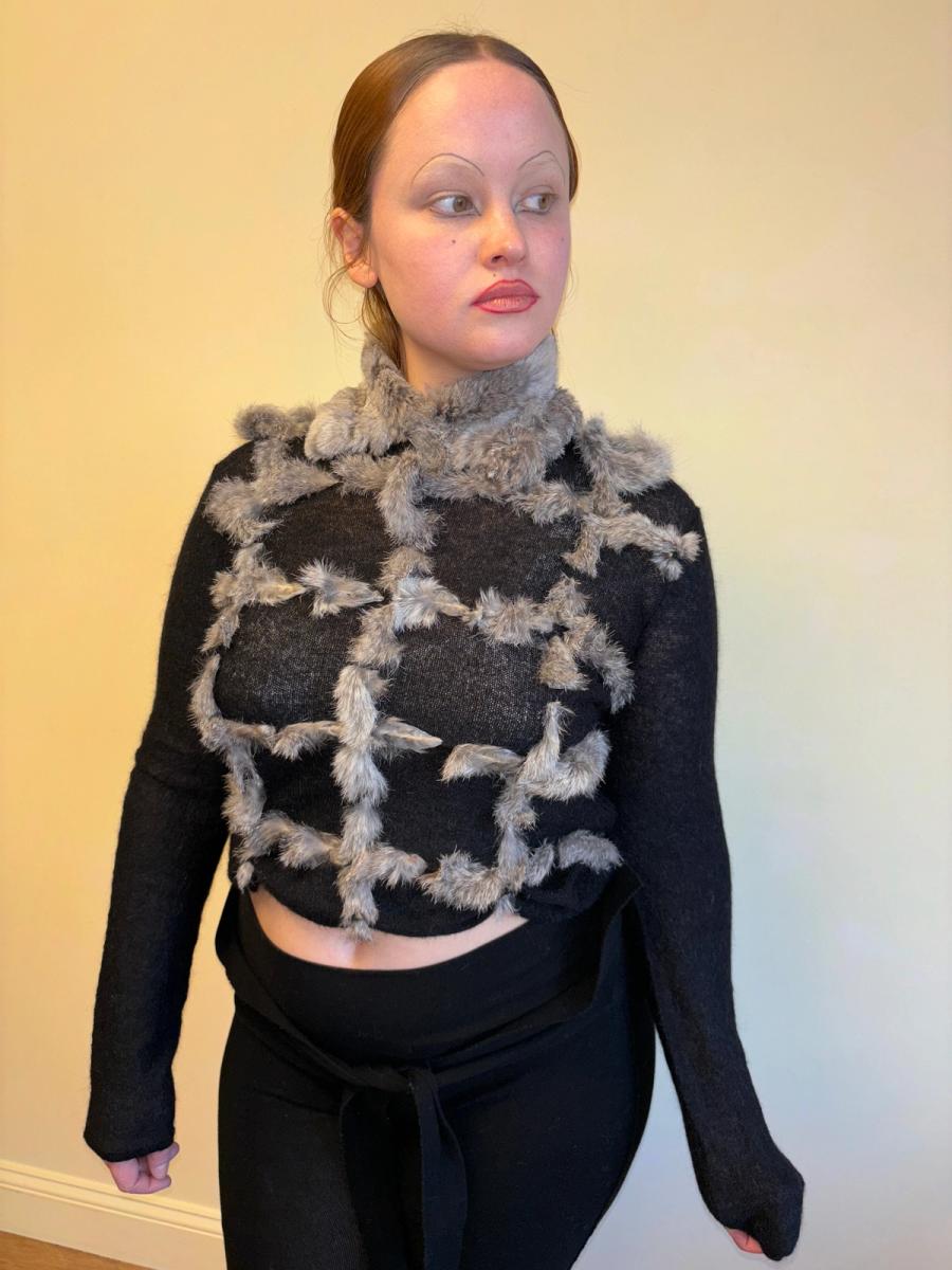 Nicole Rabbit Fur Weaving Top with Detachable Collar product image