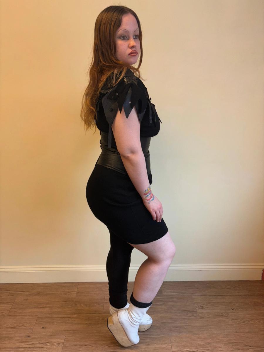 1980s Knit and Leather Shredded Dress product image