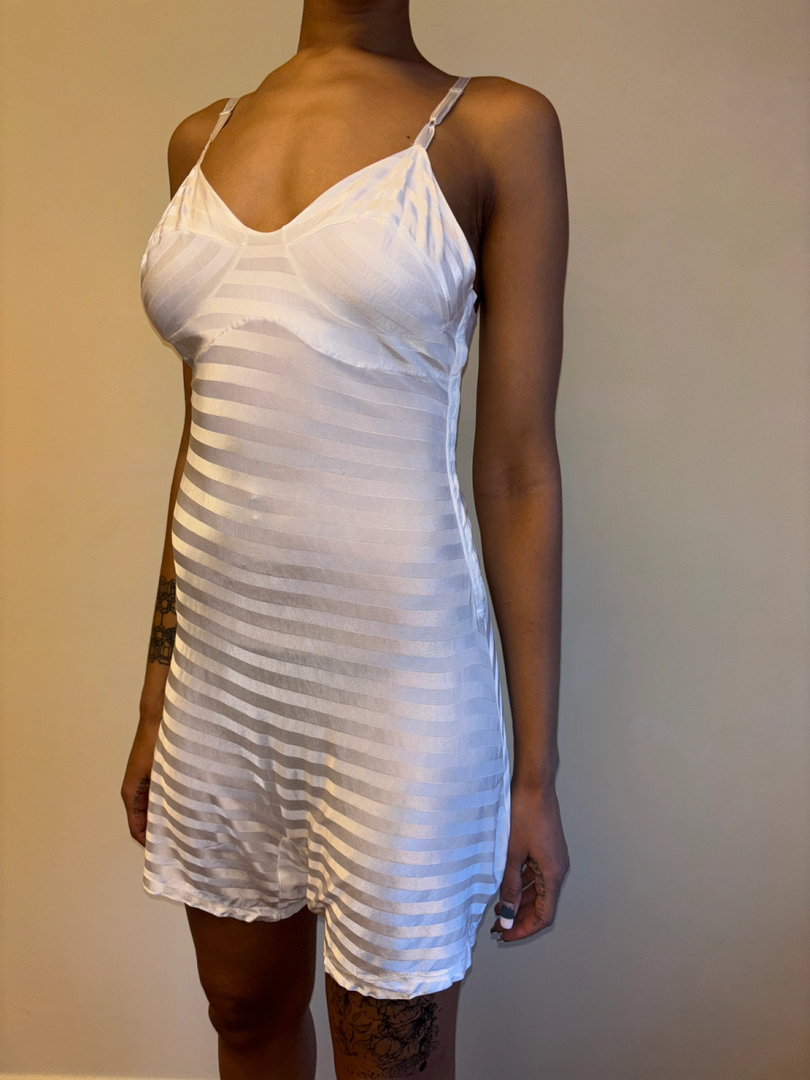 1930s White Striped Rayon Knit Step In  product image