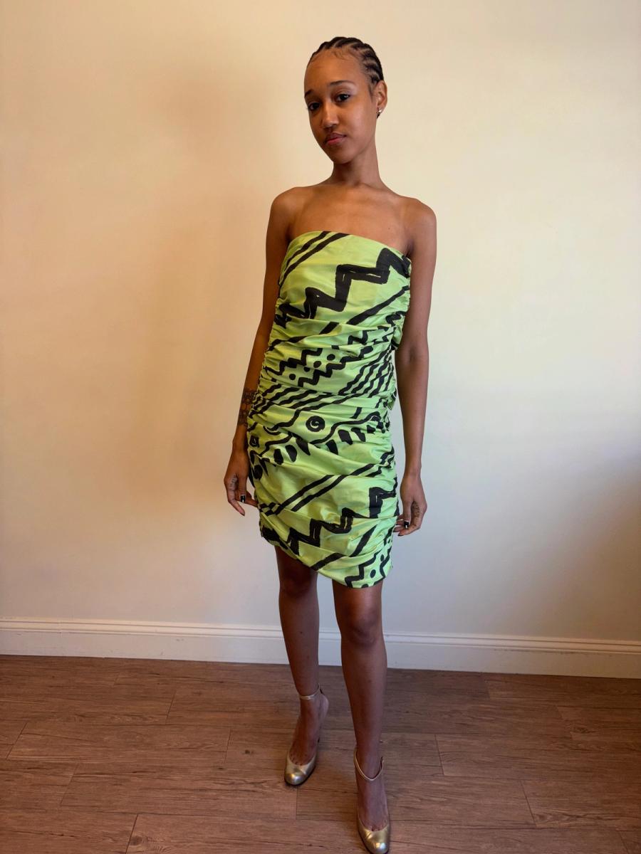 80s Angelo Tarlazzi Abstract Dress with Raffia product image
