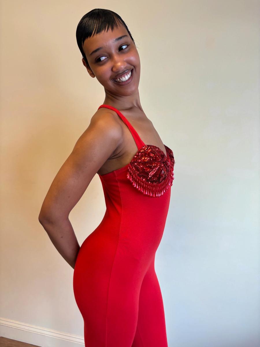 80s Red Beaded Fringe Leotard product image