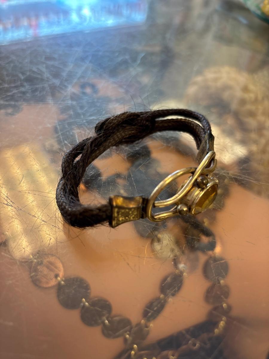 1800s Mourning Citrine Glass Hair Bracelet product image
