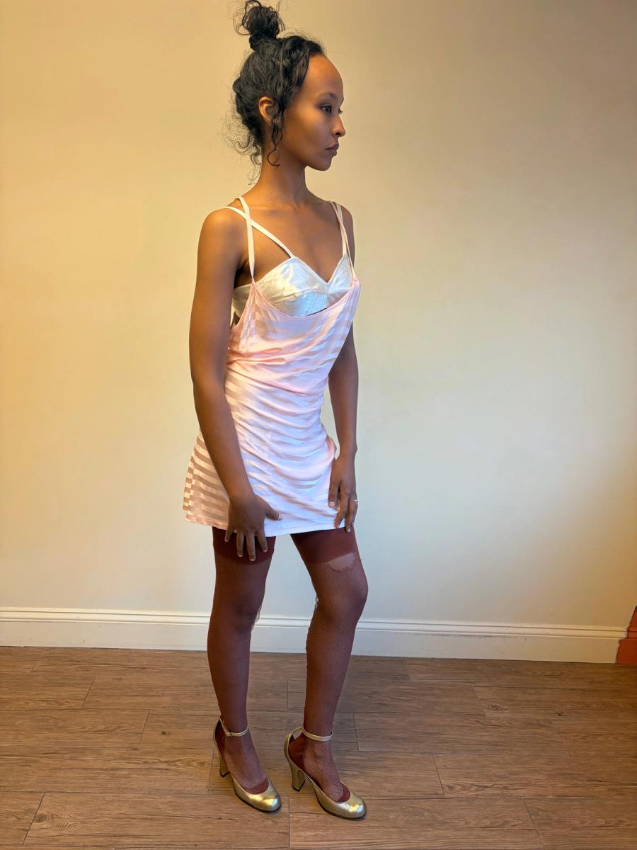 30s Striped Rayon Pink Slip Dress product image