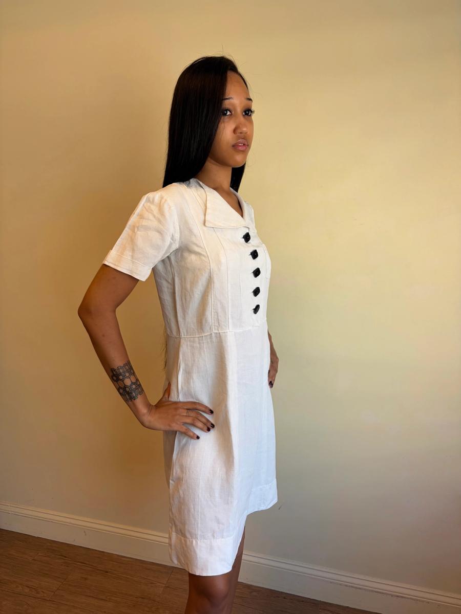 1940 French "Restriction Era" Linen Monogram Dress  product image