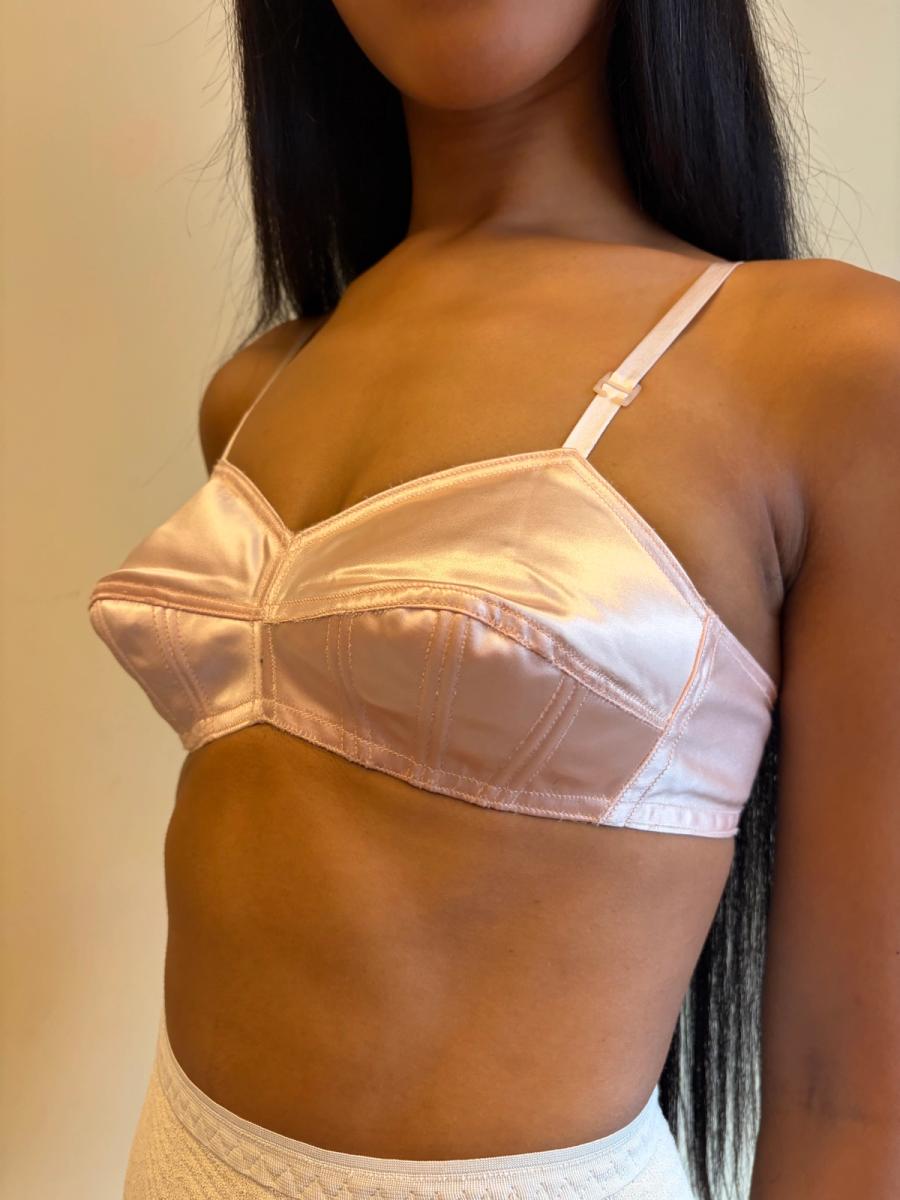 1950s French Pink Satin Bullet Bra product image