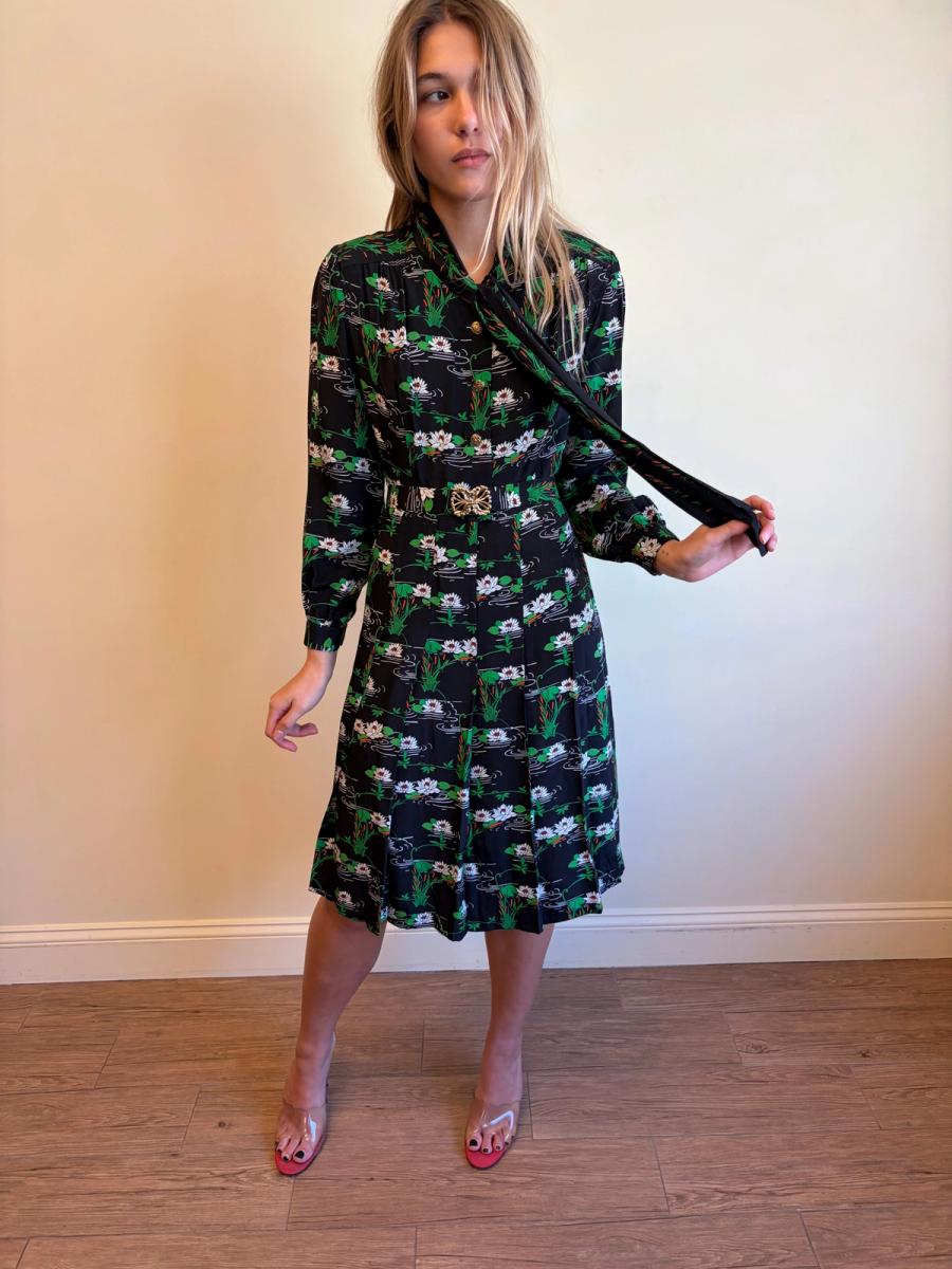 70s Koshino Sisters Lotus Print Secretary Dress product image