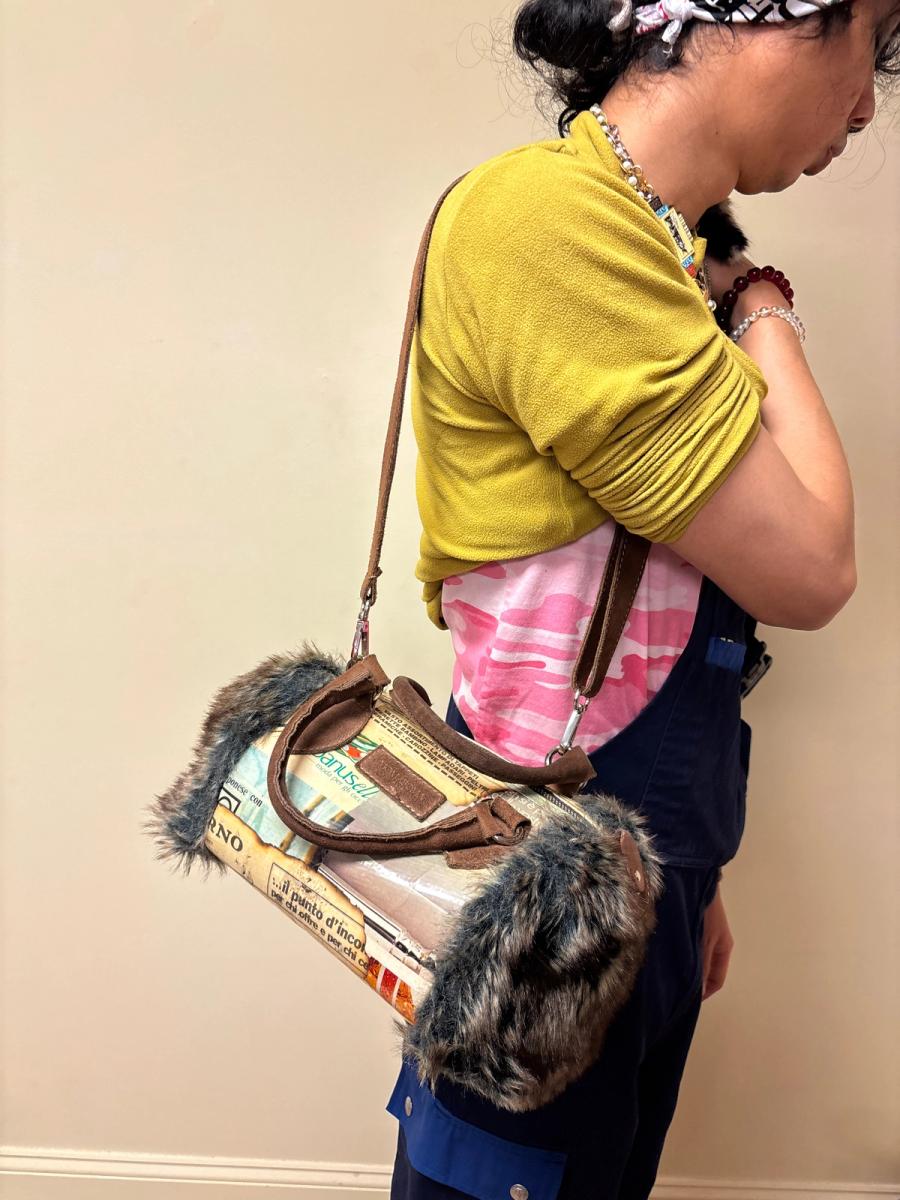 Newsprint and Faux Fur Italian Purse product image
