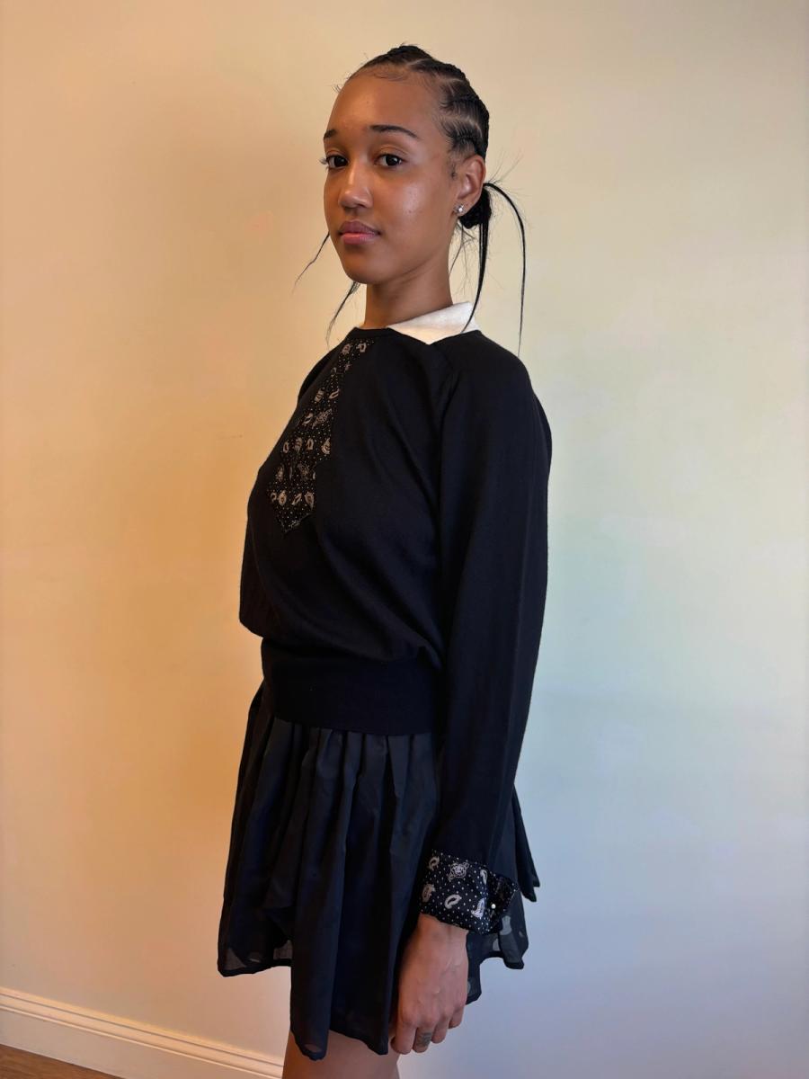 80s Mila Schön Tromp L'oeil Collar & Cuffs Tie Sweater product image