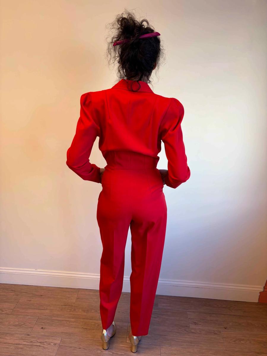1970s OMO Norma Kamali Cherry Red Jumpsuit product image
