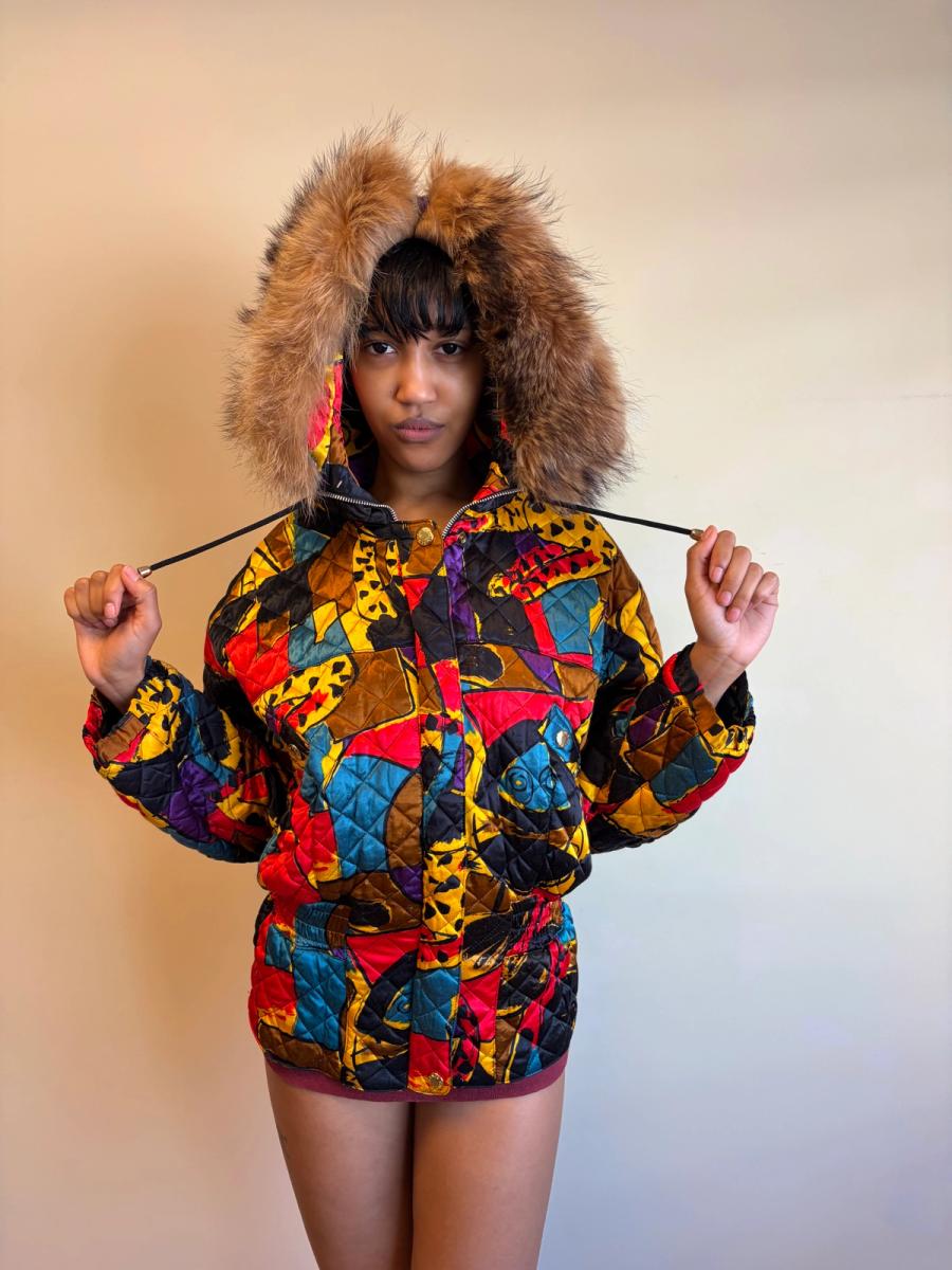 Krizia Cheetah Art Print Convertible Jacket With Fur Hood  product image